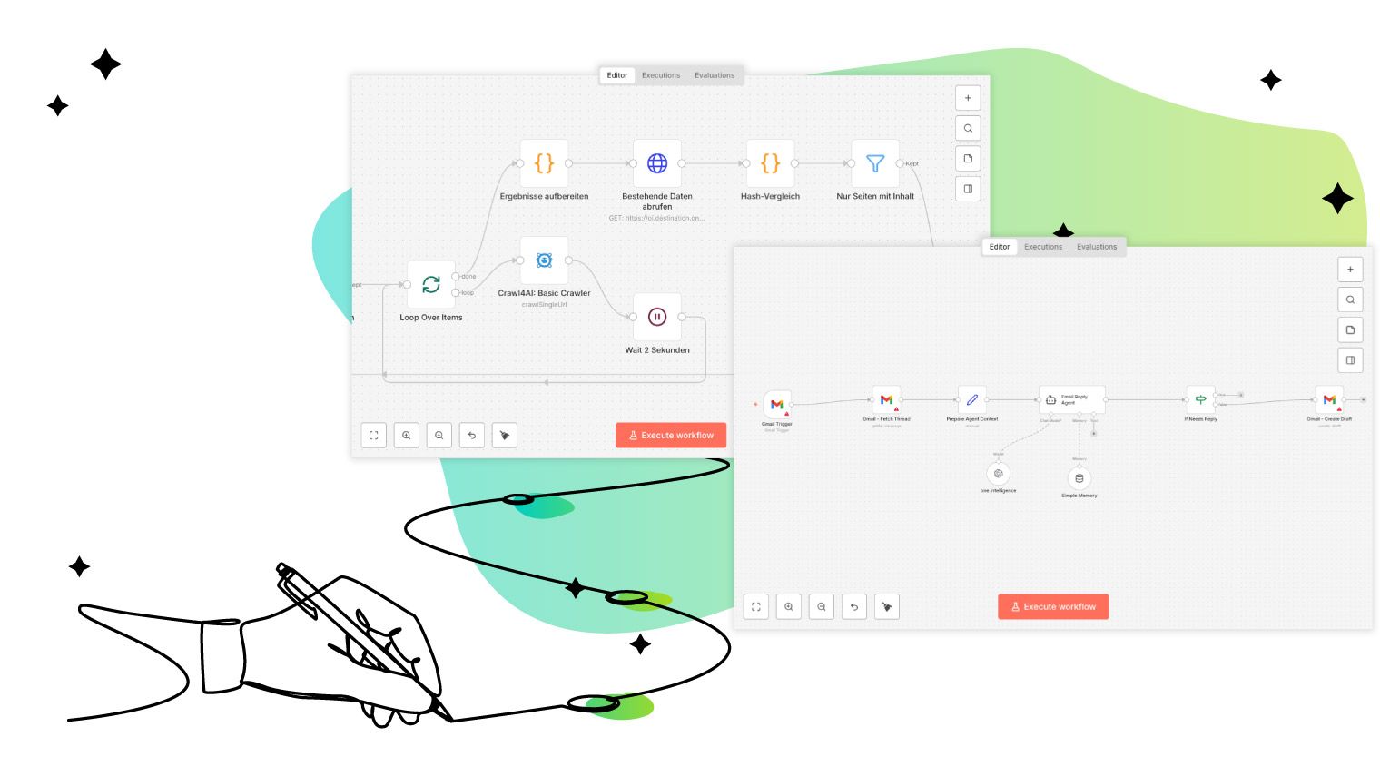 Screenshot von beispielhaften n8n-Workflows